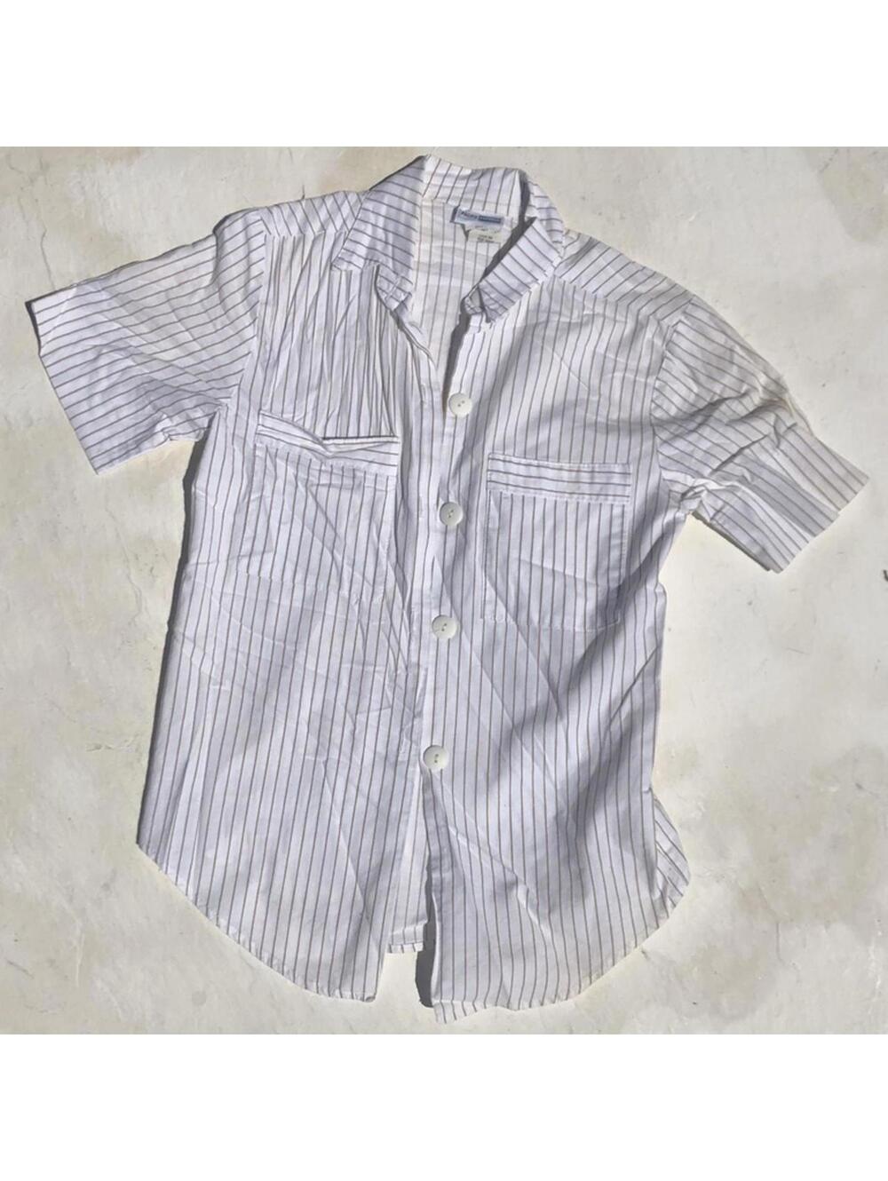 Pacific Express White Pinstripe Short Sleeve Button-Up Shirt